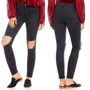 FREE PEOPLE Black Skinny Jeans Womens Size 25 Distressed Emo Skater Alt Rocker